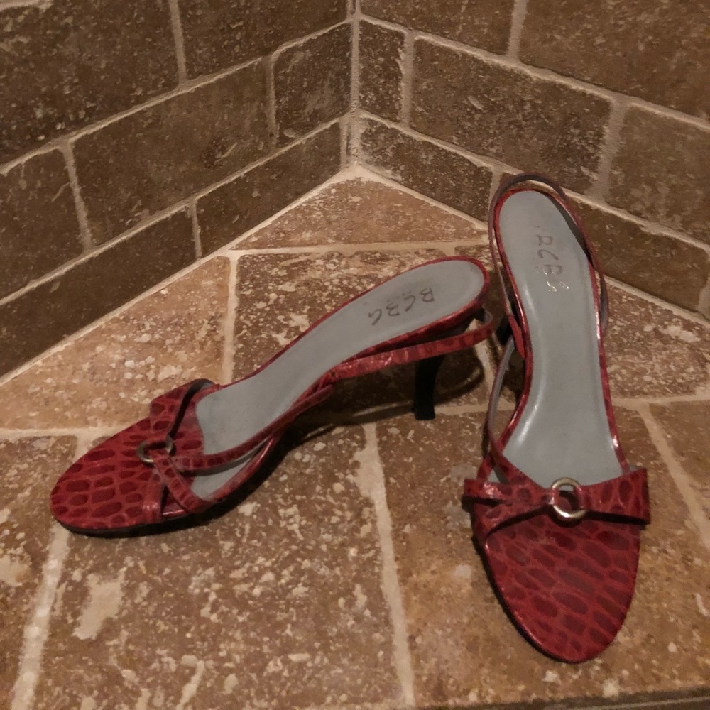 BCBG red leather slingback heels